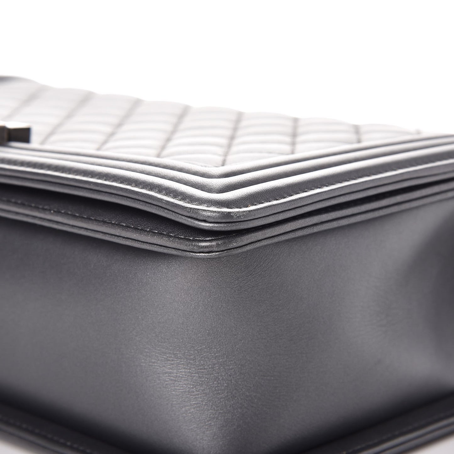 Metallic Calfskin Quilted New Medium Boy Flap Dark Silver