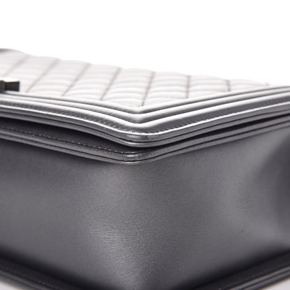 Chanel Metallic Calfskin Quilted New Medium Boy Flap Dark Silver 10 of 11