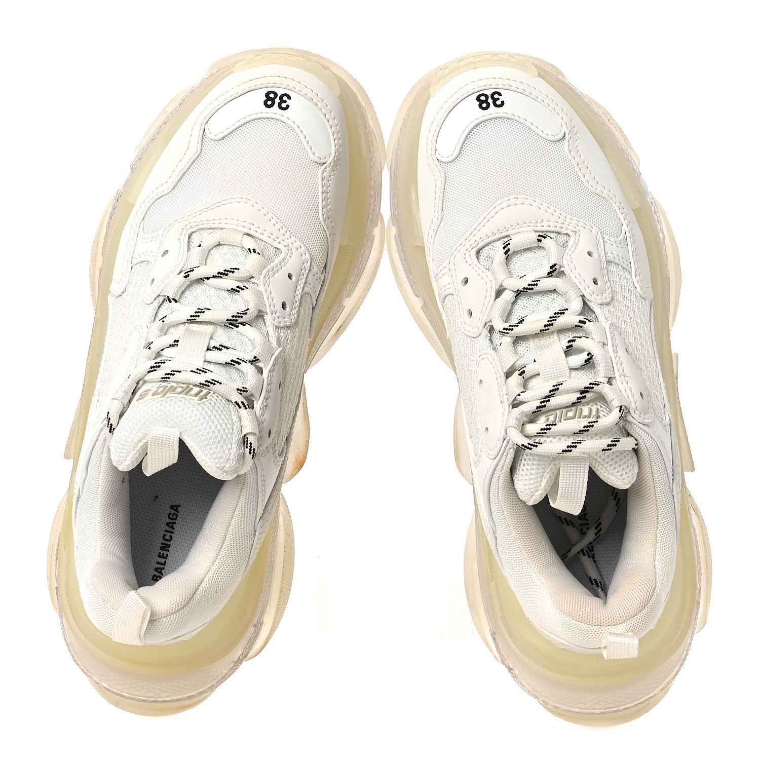Balenciaga Fabric Mesh Clear Sole Womens Triple S Sneakers 38
