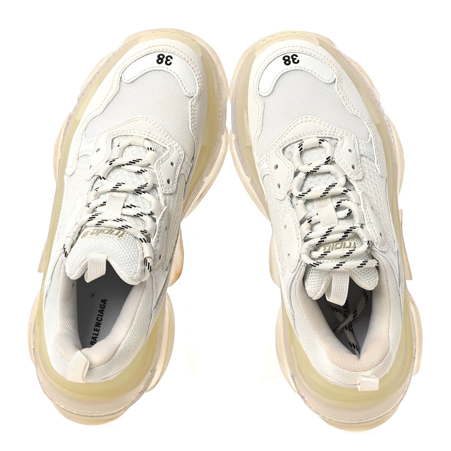 Fabric Mesh Clear Sole Womens Triple S Sneakers 38 White