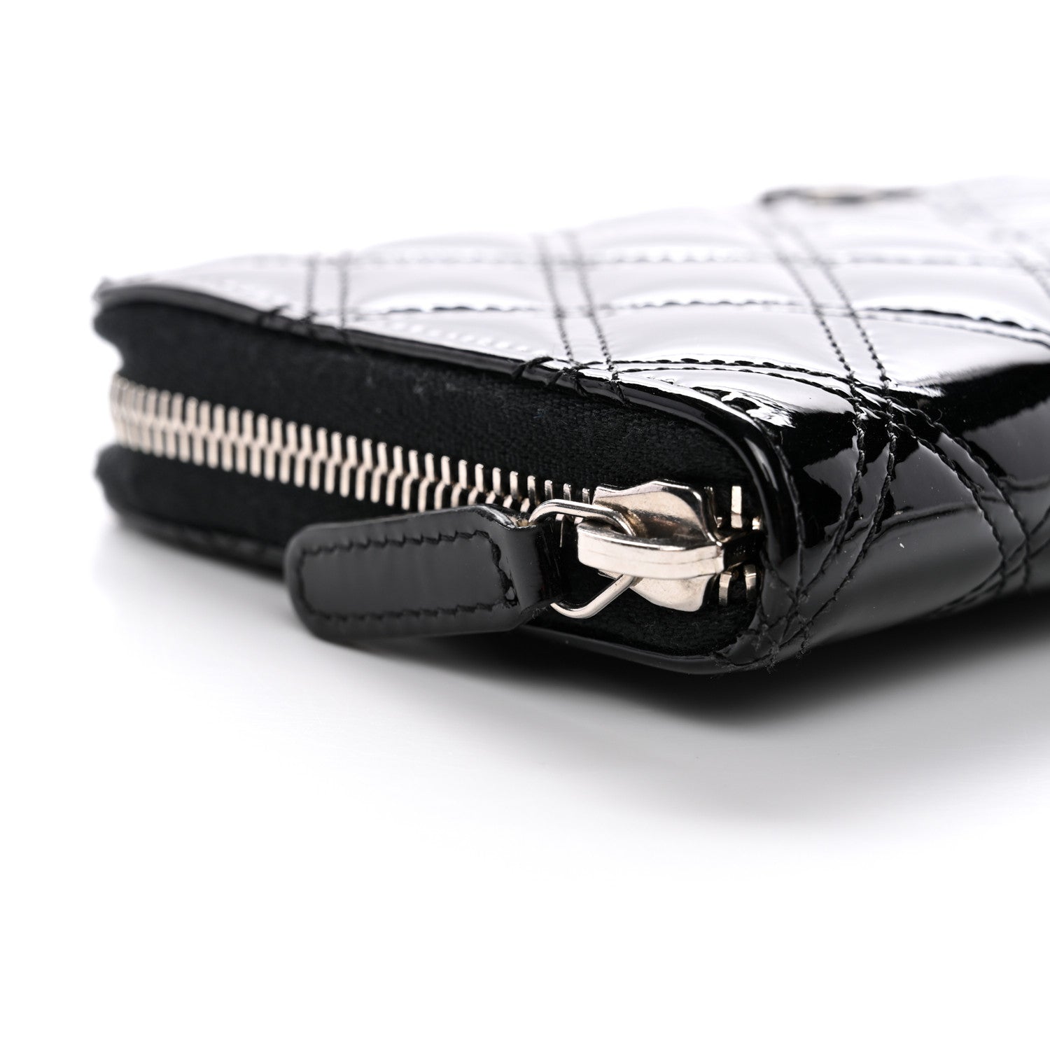 Chanel Patent Quilted Double Stitched Zip Around Wallet Black 12 of 12