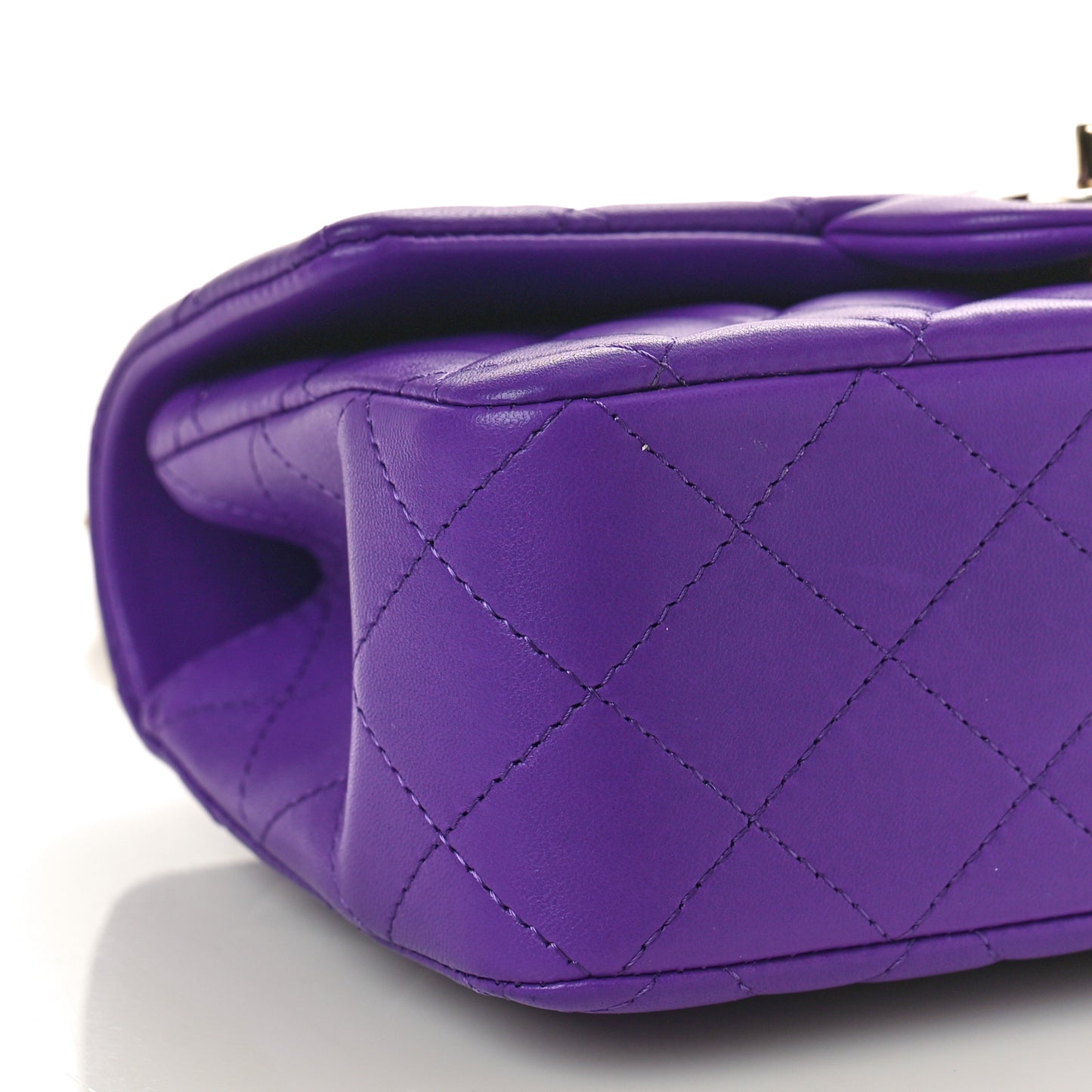 Lambskin Quilted Mini Top Handle Rectangular Flap Dark Purple