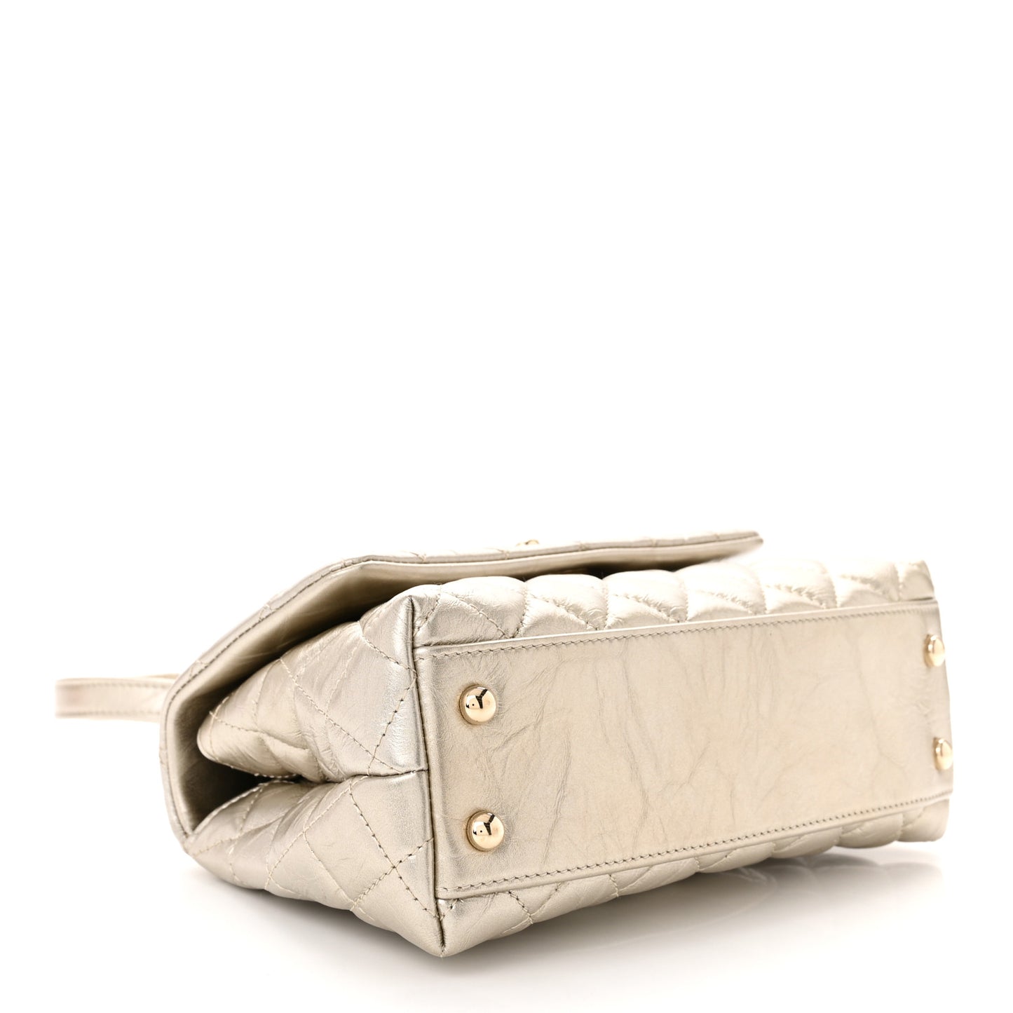 Metallic Aged Calfskin Quilted Mini Coco Handle Flap Gold