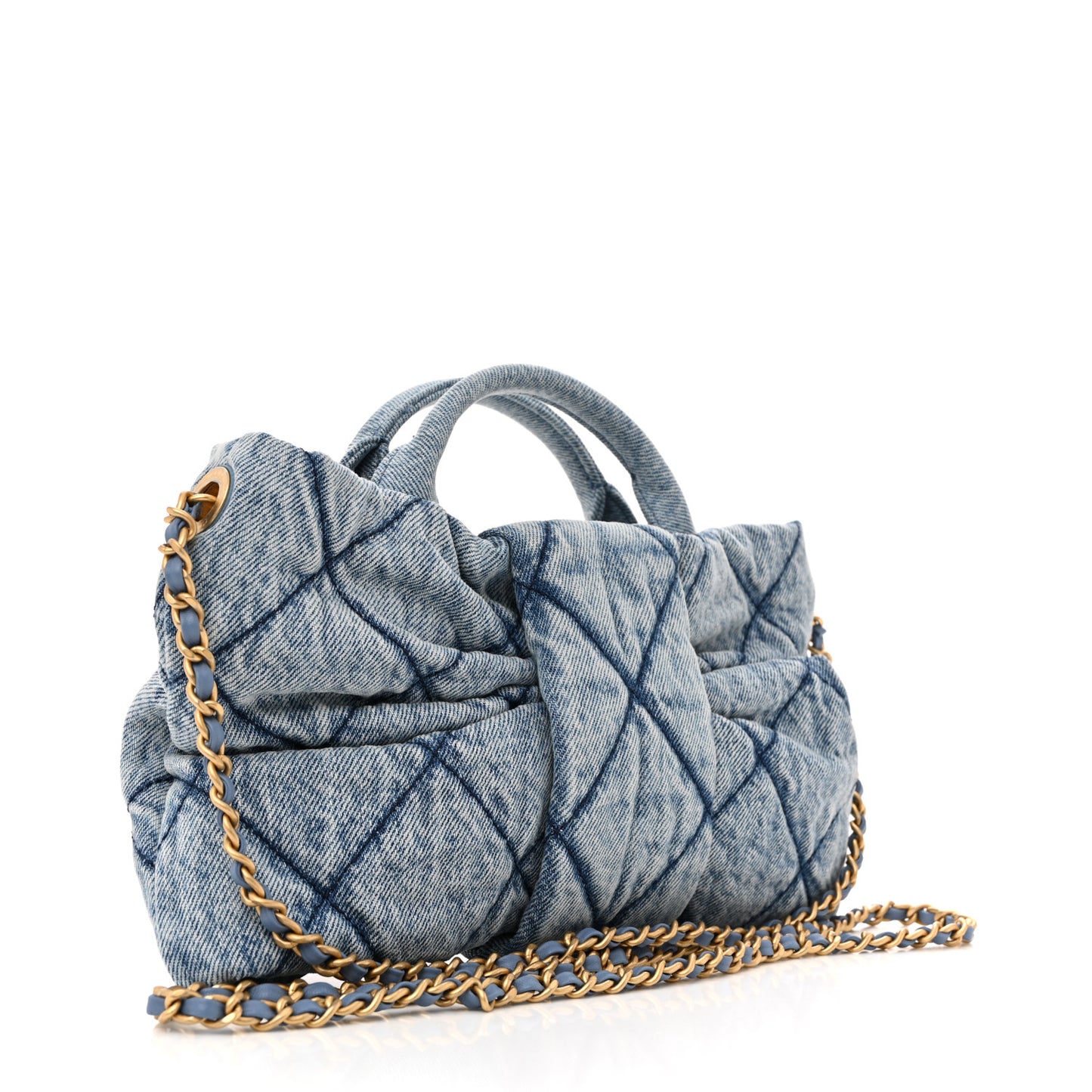 Washed Denim Quilted Mini Bow Bag Blue