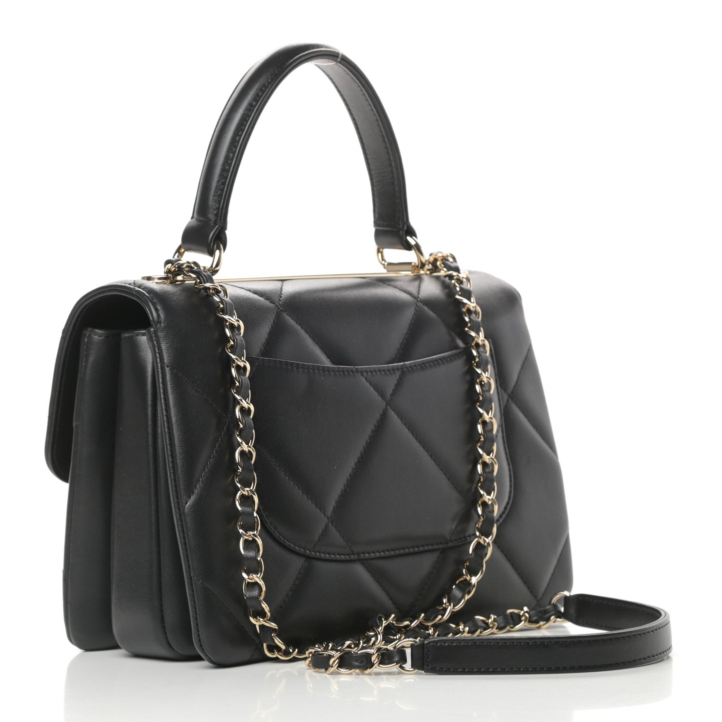 Lambskin Quilted Small Trendy CC Dual Handle Flap Bag Black