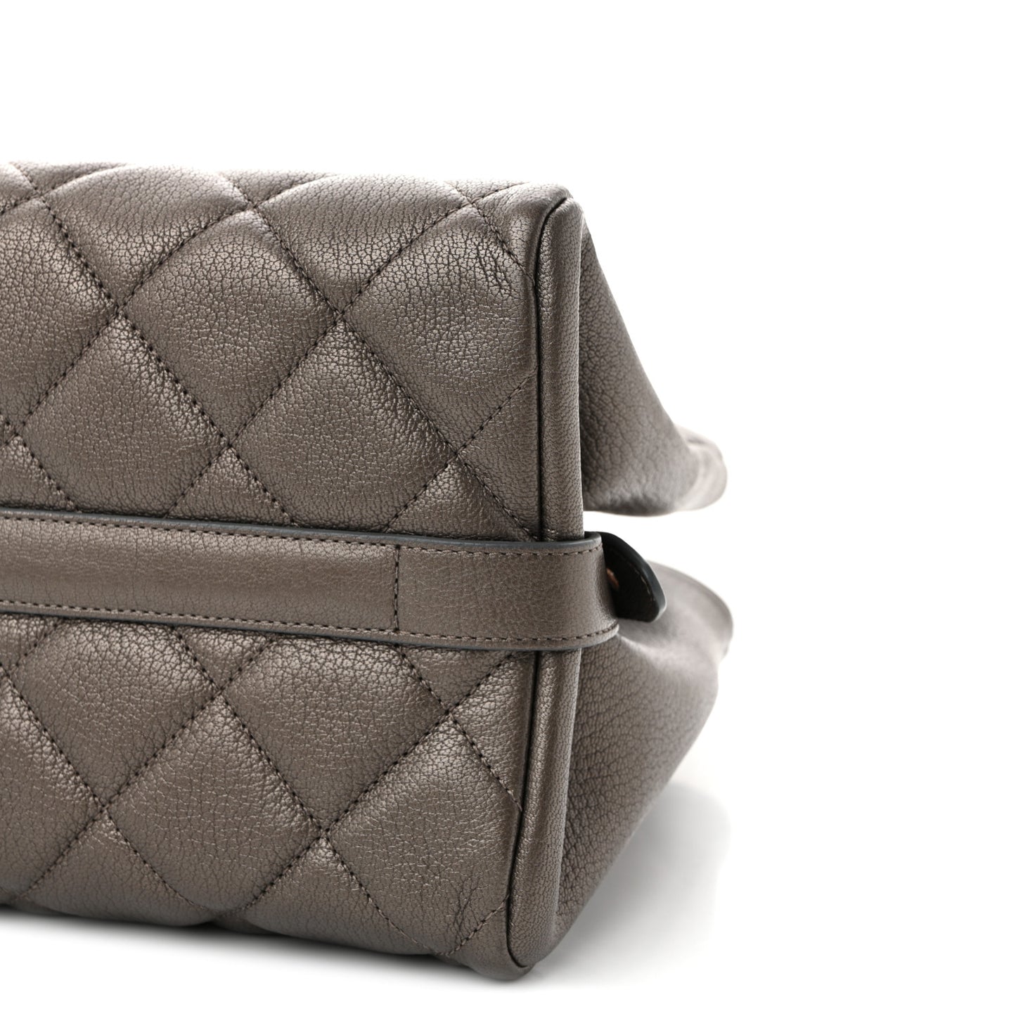 Metallic Goatskin Quilted Large City Rock Shopping Bag Silver