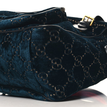 Gucci Velvet GG Monogram Textured Calfskin Web Small Double Buckle Backpack Blue Beige Black 10 of 10