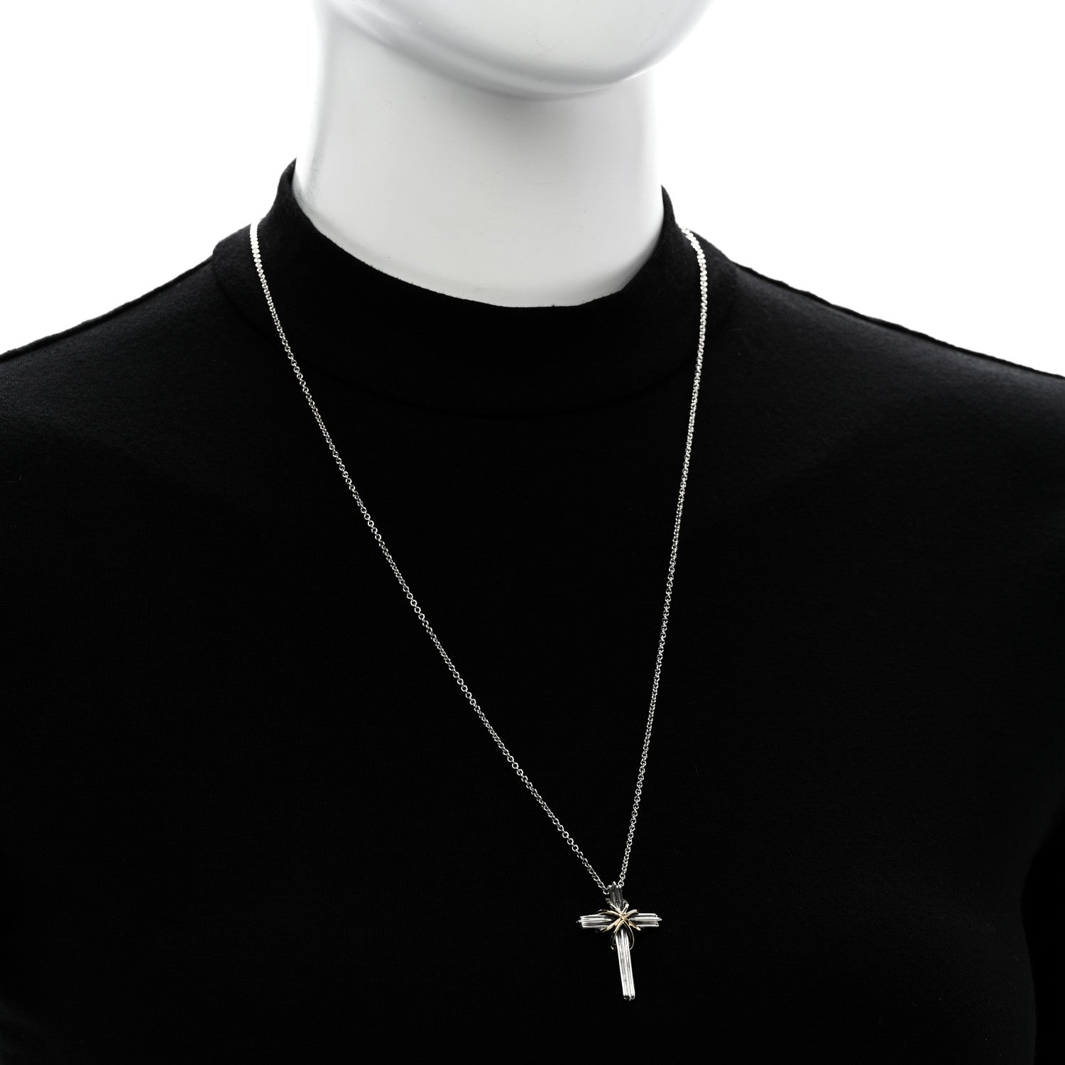 Tiffany Sterling Silver 18K Yellow Gold Cross Pendant Necklace 2 of 6