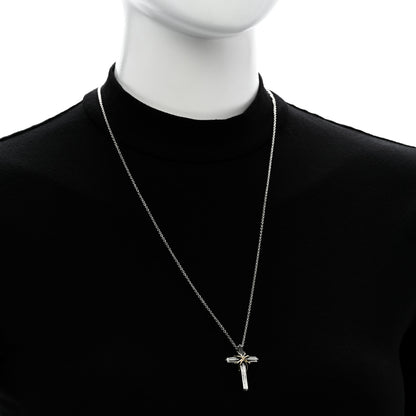Tiffany Sterling Silver 18K Yellow Gold Cross Pendant Necklace 2 of 6