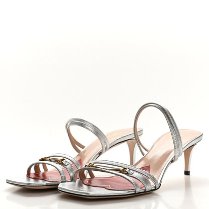 Gucci Metallic Nappa Victoria Strappy Horsebit Sandals 40 Silver 4 of 10