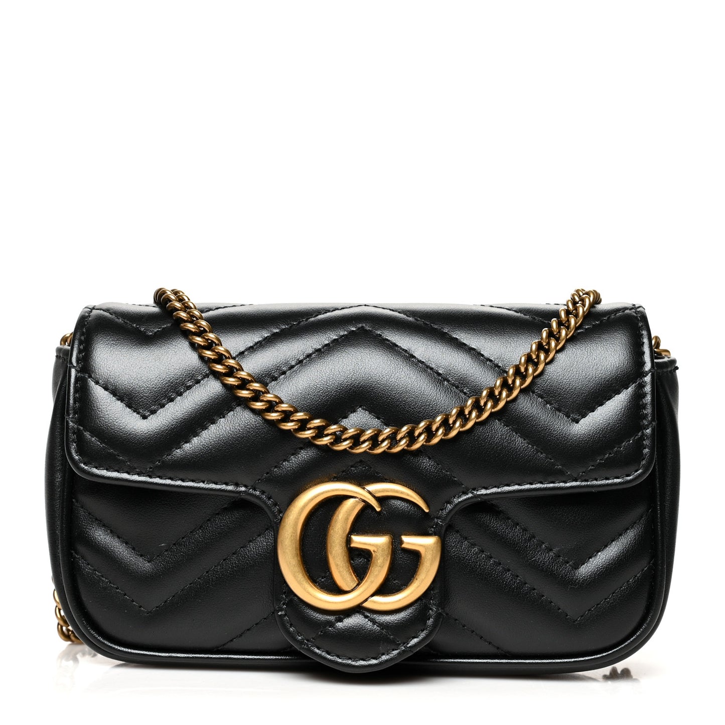 Calfskin Matelasse Super Mini GG Marmont Shoulder Bag Black