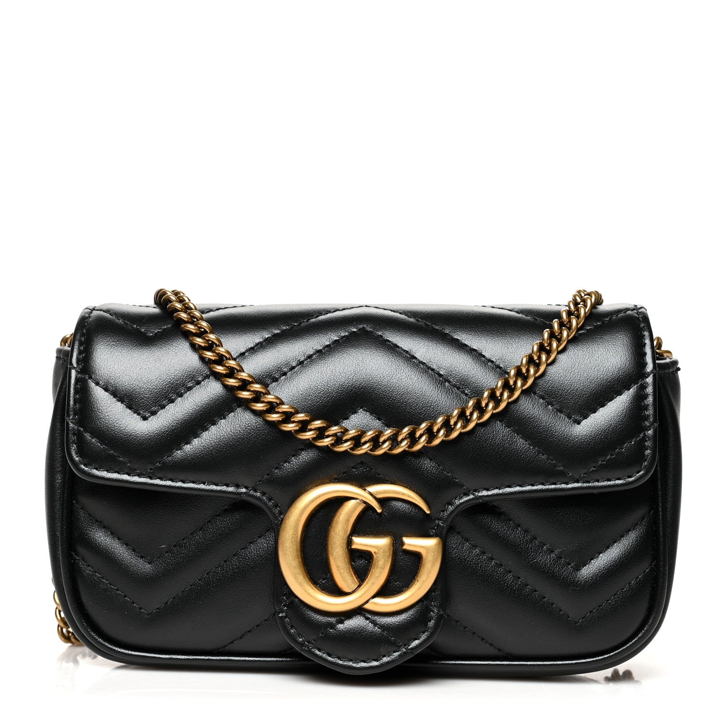 Gucci Calfskin Matelasse Super Mini GG Marmont Shoulder Bag Black 1 of 10