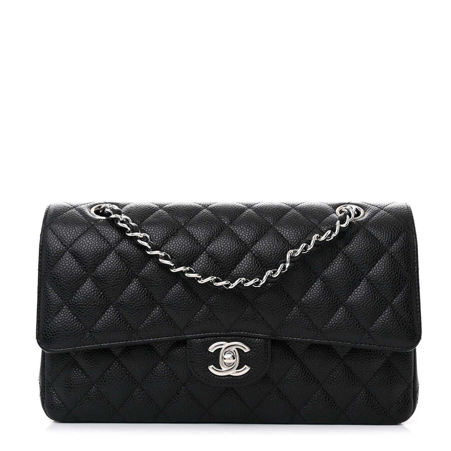 Caviar Quilted Medium Double Flap Black