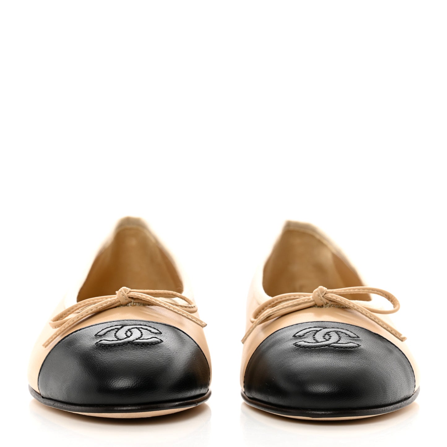Lambskin Cap Toe CC Ballerina Flats 37.5 Beige Black