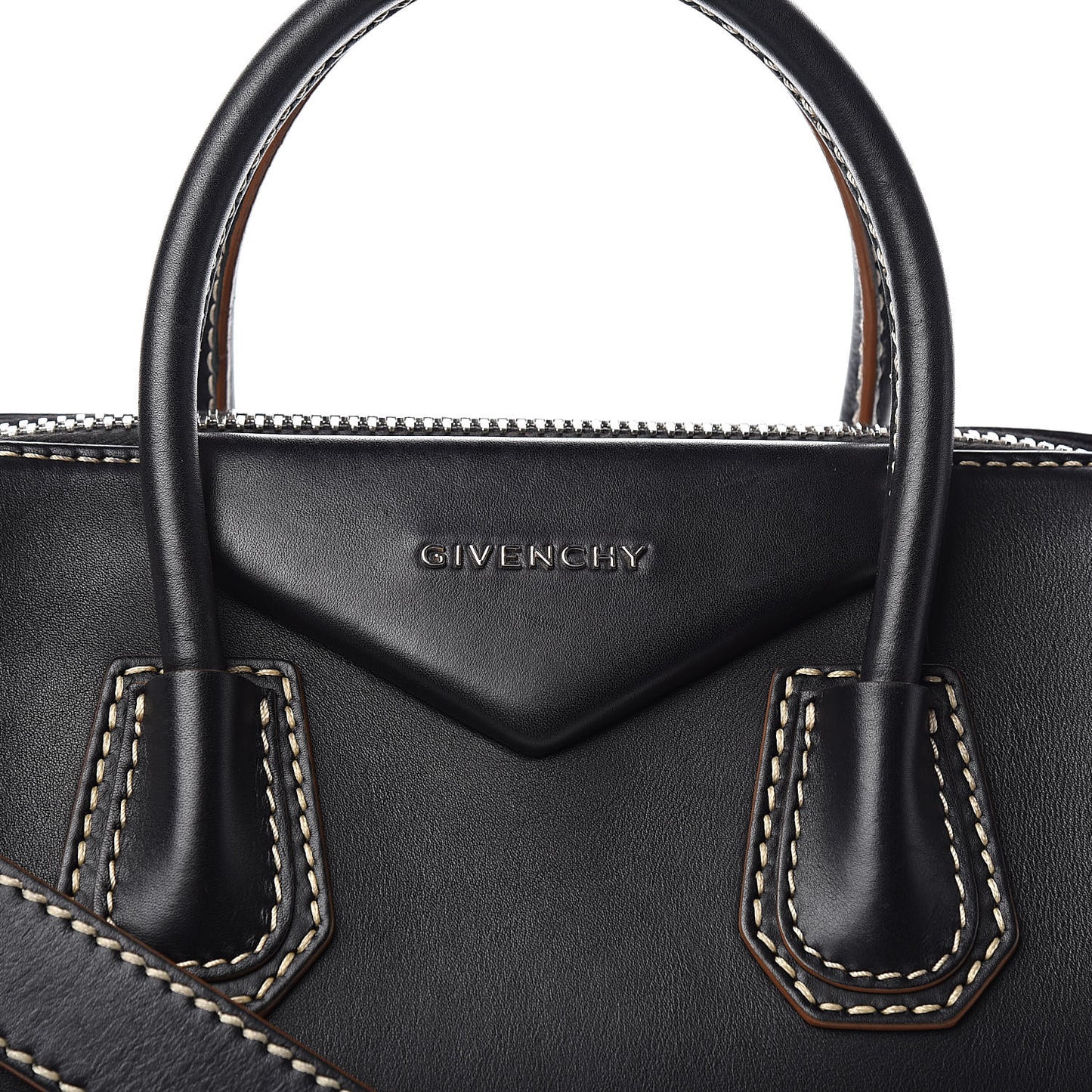 Calfskin Contrast Topstitch Medium Antigona Black White Brown
