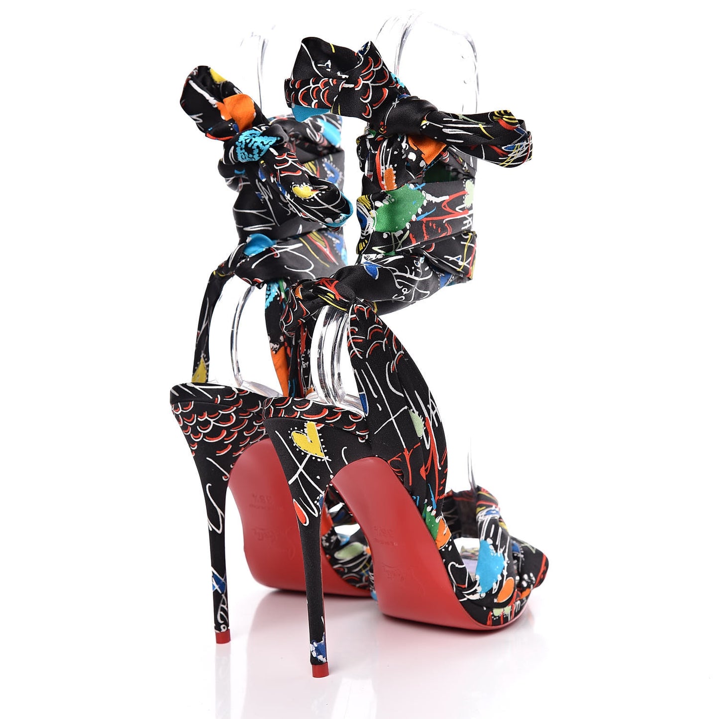 Satin Loubitag 120 Sandals 36.5 Black Multi