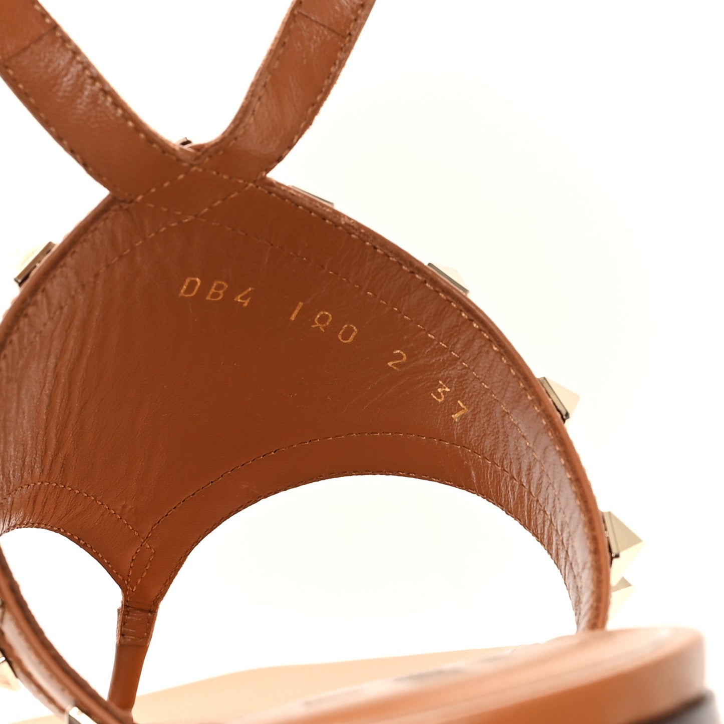 Calfskin Rockstud Ankle Wrap Flat Thong Sandals 37 Brown