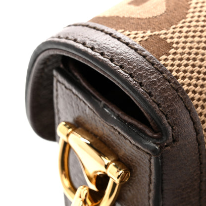 Gucci Monogram Jumbo GG Textured Dollar Calfskin Web Mini Horsebit 1955 Shoulder Bag Camel Ebony New Acero 10 of 12