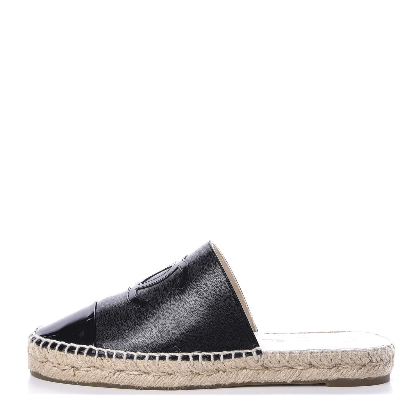 Goatskin Patent CC Espadrille Mules 37 Black