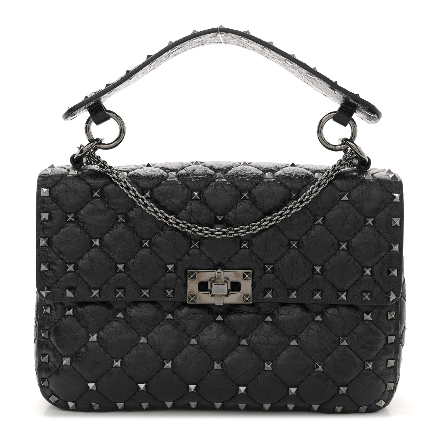 Valentino Garavani Craquele Nappa Medium Rockstud Spike Shoulder Bag Black 1 of 11