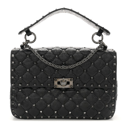 Valentino Garavani Craquele Nappa Medium Rockstud Spike Shoulder Bag Black 1 of 11