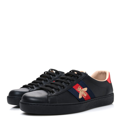 Gucci Miro Soft Calfskin Laminated Ayers Web Bee Embroidered Mens Ace Sneakers 6 Black Red Flame Night 4 of 12