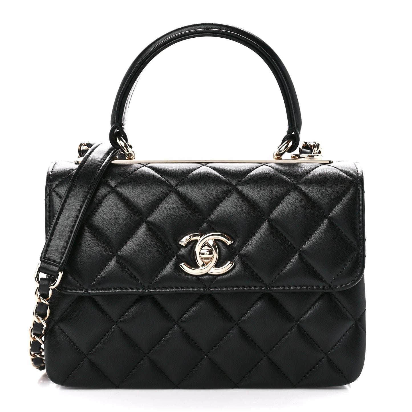 Lambskin Quilted Mini Trendy CC Dual Handle Flap Bag Black