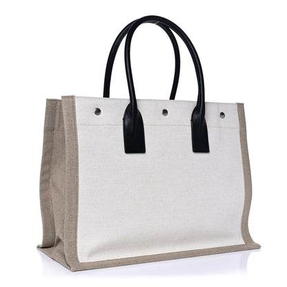 Saint Laurent Linen Calfskin Small Rive Gauche Tote Optic White 3 of 15