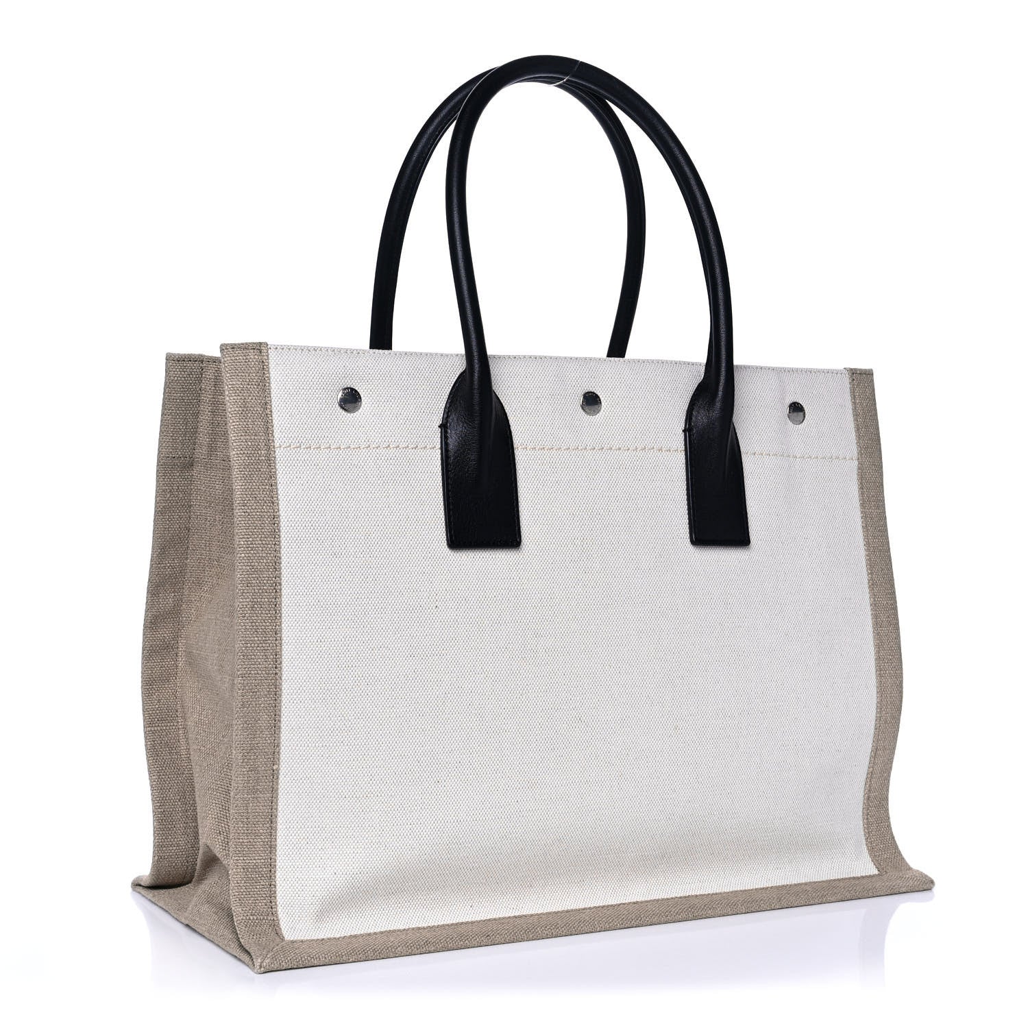 Saint Laurent Linen Calfskin Small Rive Gauche Tote Optic White 3 of 15