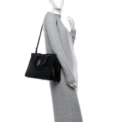 Saint Laurent Croc Calfskin Embossed Medium Uptown Tote Black 3 of 11