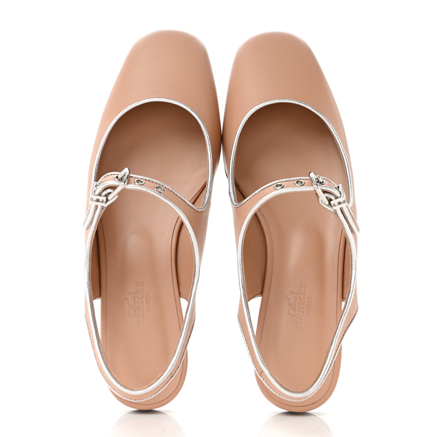 Goatskin Metallic Nappa Kleo Slingback Flats 37 Beige Perlino Gris Argente