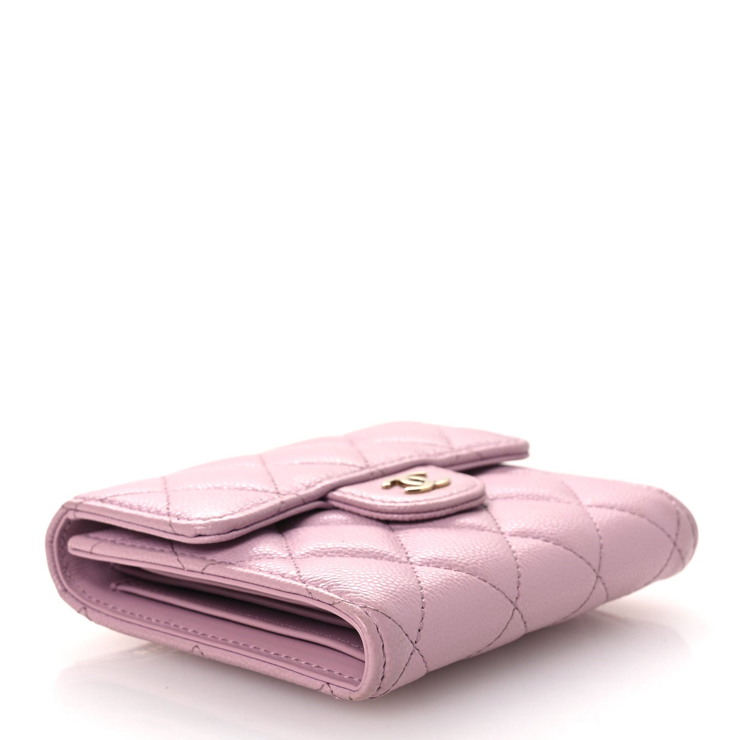 Caviar Quilted Compact Flap Wallet Light Pink