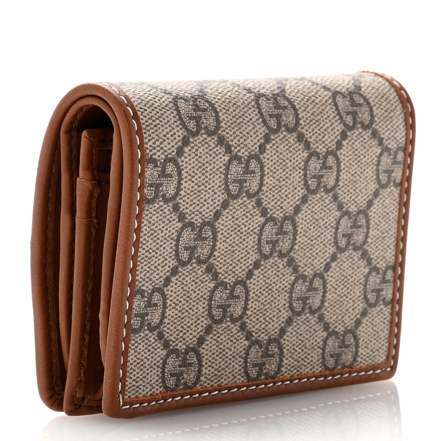 Gucci GG Supreme Monogram Textured Calfskin Emblem Mini Wallet Beige Dark Brown 3 of 8