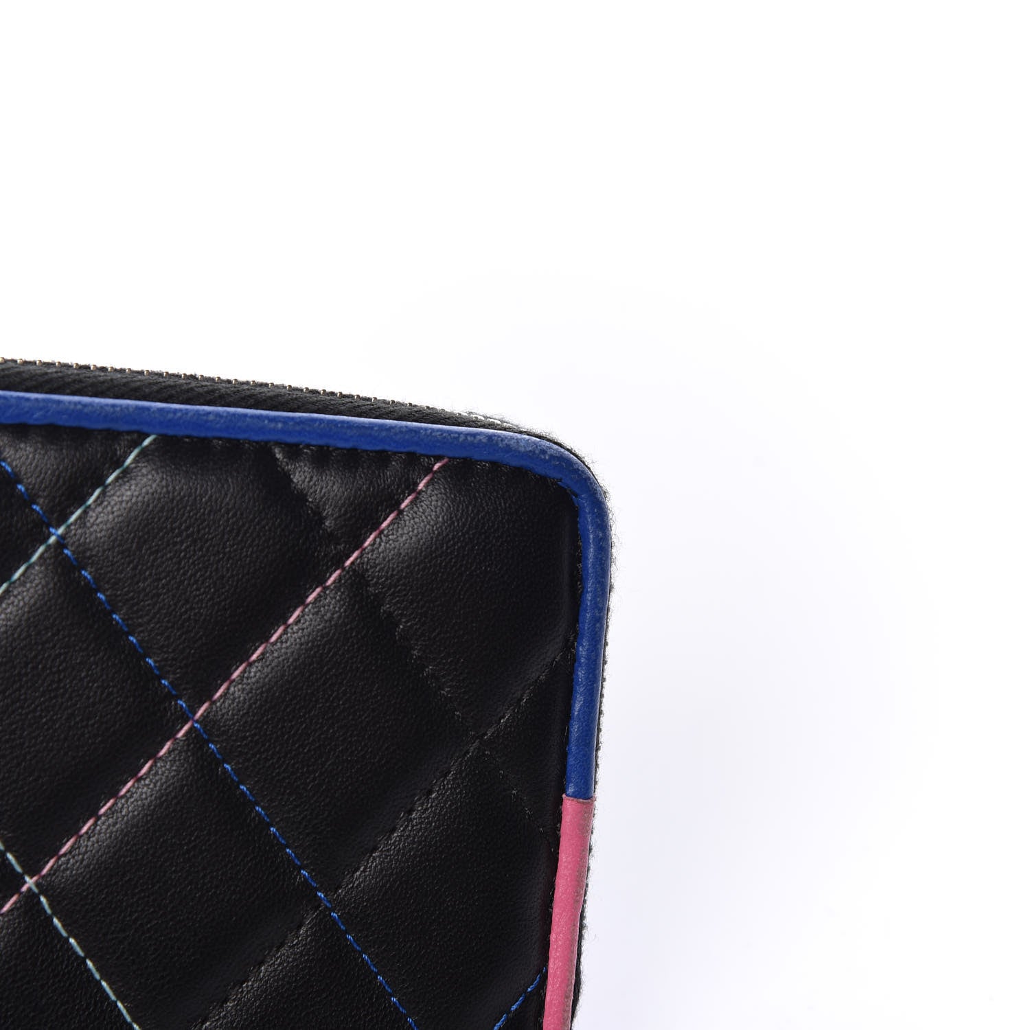 Chanel Lambskin Quilted Small Gusset Zip Around Wallet Black Pink Light Blue 10 of 15