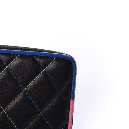 Chanel Lambskin Quilted Small Gusset Zip Around Wallet Black Pink Light Blue 10 of 15