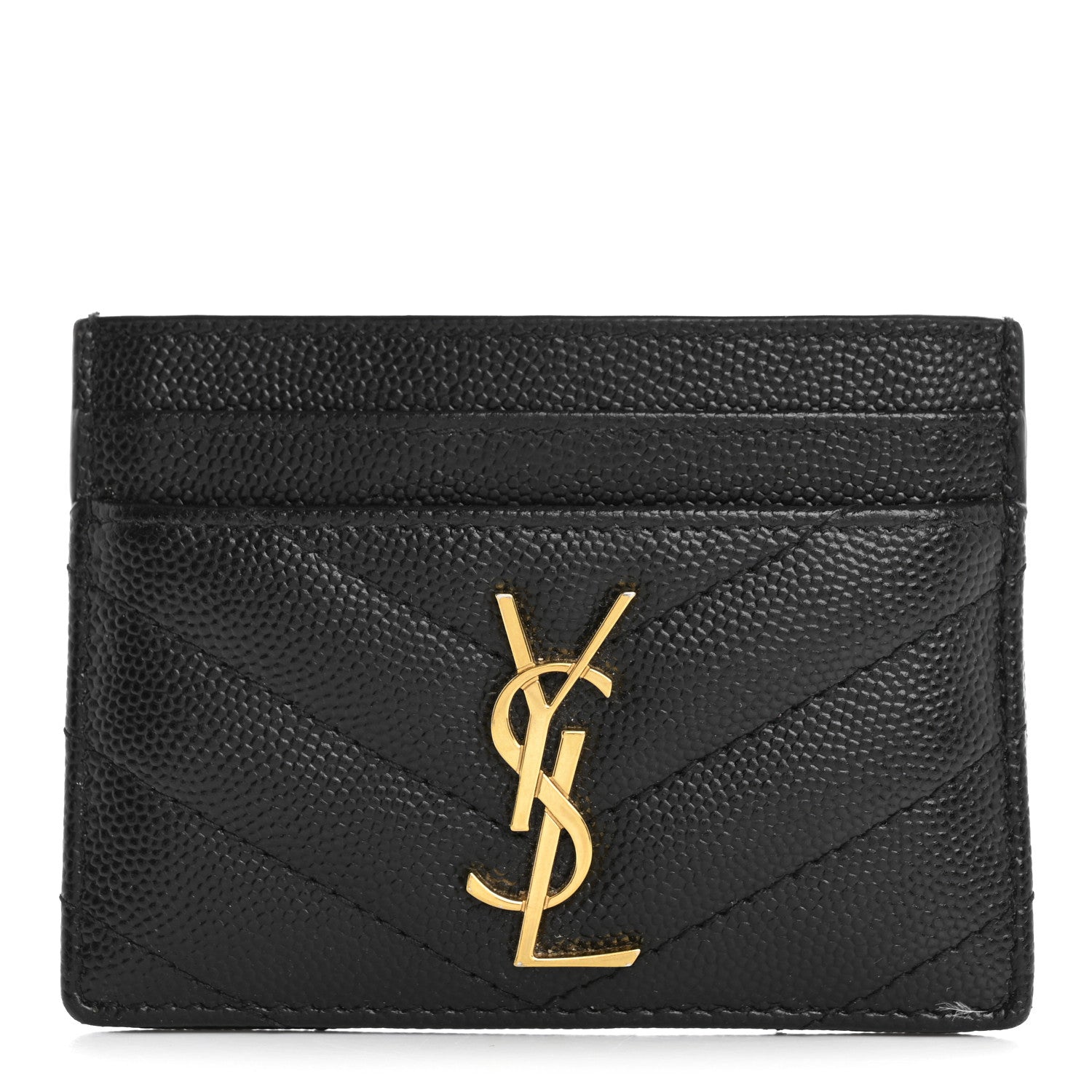 Saint Laurent Grain De Poudre Matelasse Chevron Monogram Credit Card Case Black 1 of 10