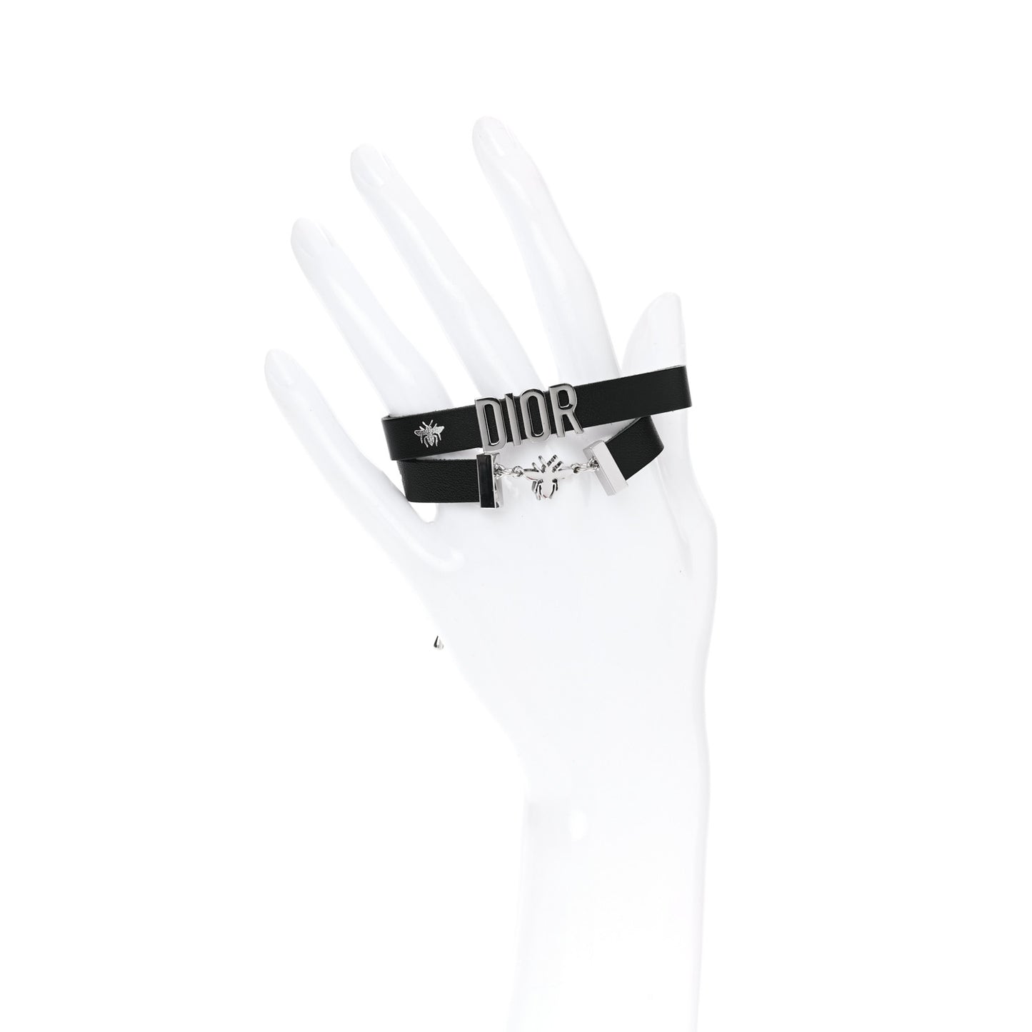 Calfskin Dior Bee Double Bracelet Black