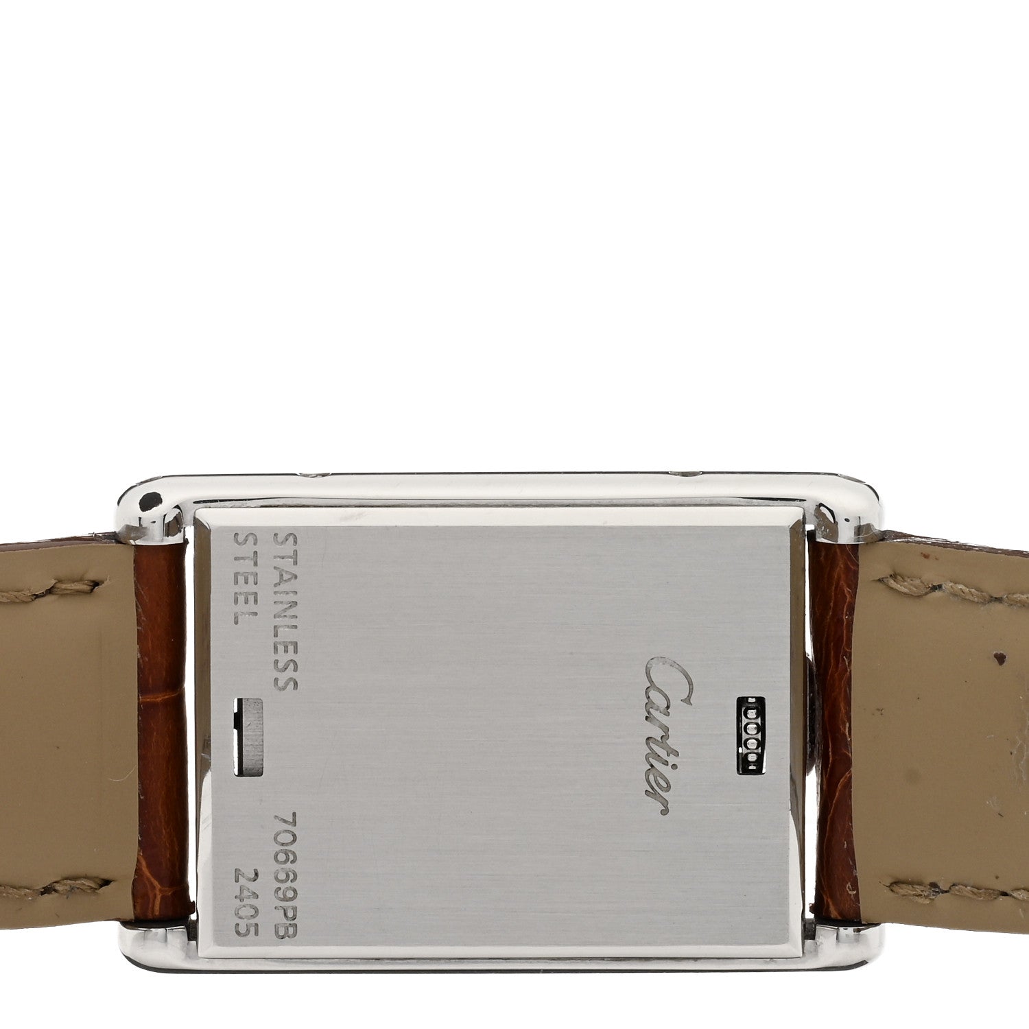 Cartier Stainless Steel Alligator 22mm Tank Basculante Quartz Watch Brown 4 of 5