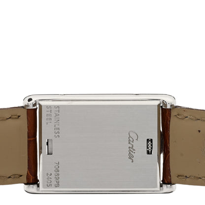 Cartier Stainless Steel Alligator 22mm Tank Basculante Quartz Watch Brown 4 of 5