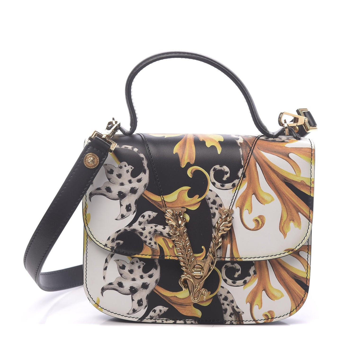 Nappa Acanthus Print Small Virtus Shoulder Bag Black