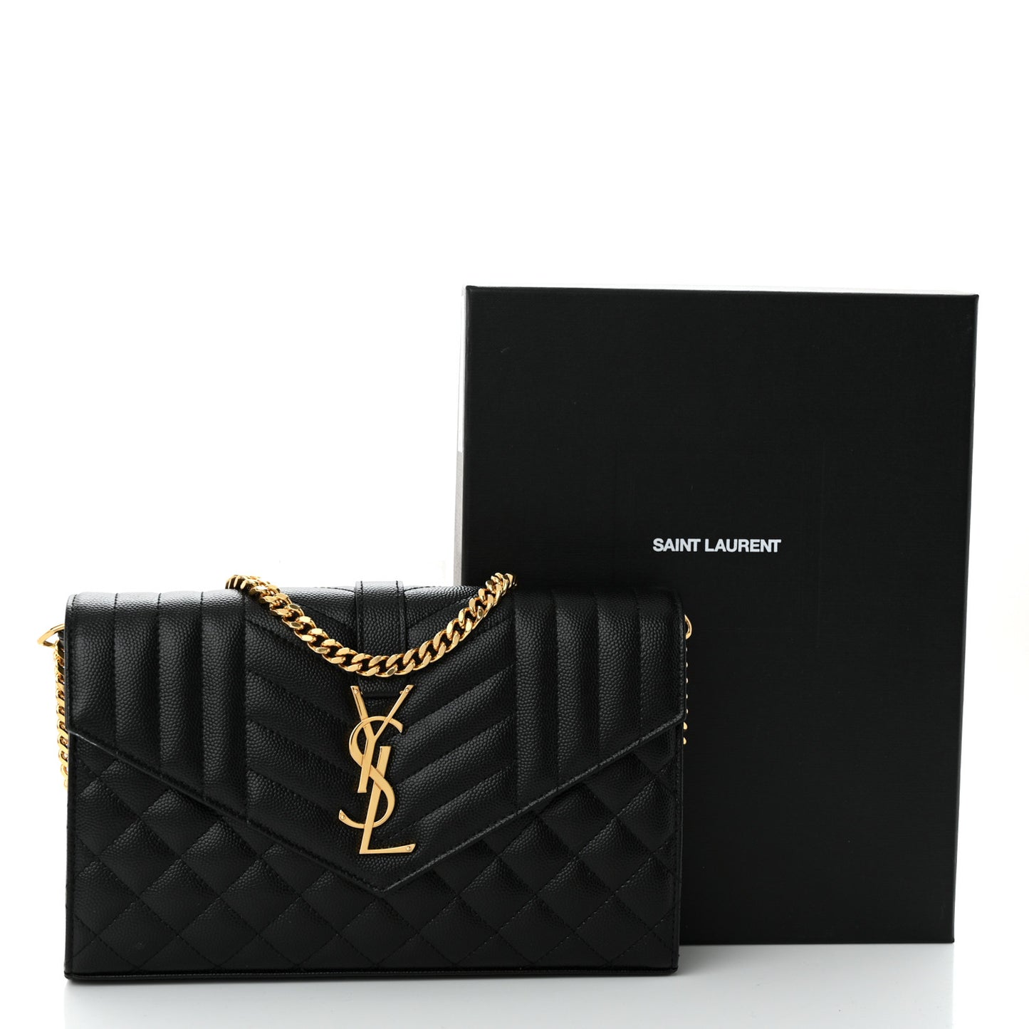 Grain De Poudre Mixed Matelasse Triquilt Monogram Chain Wallet Black
