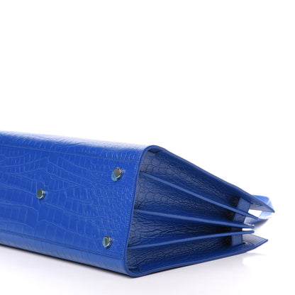 Saint Laurent Calfskin Crocodile Embossed Small Sac De Jour Royal Blue 10 of 14