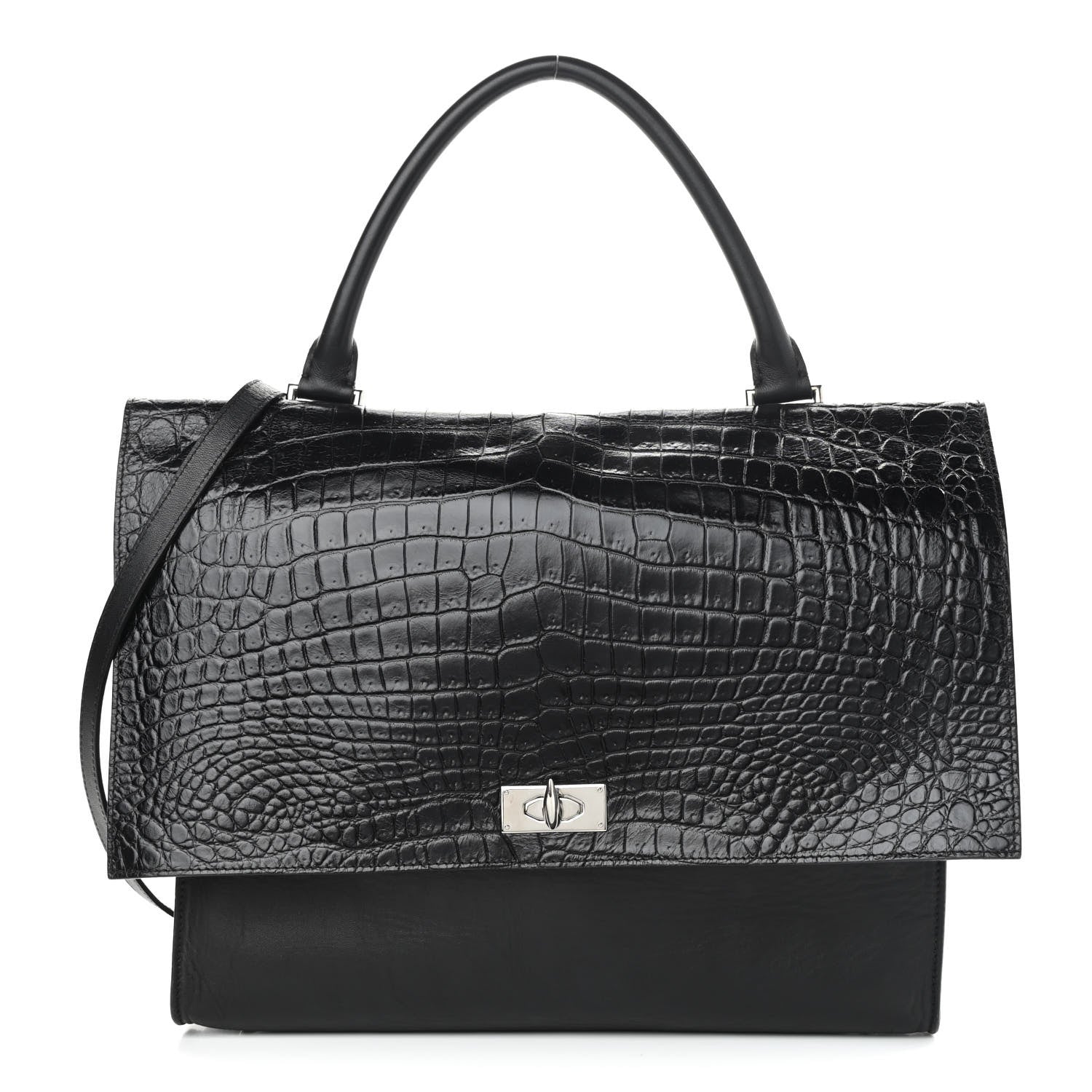 Givenchy Calfskin Crocodile Embossed Medium Shark Lock Satchel Black 1 of 11