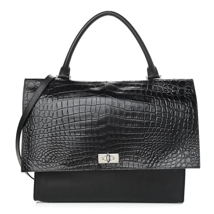Givenchy Calfskin Crocodile Embossed Medium Shark Lock Satchel Black 1 of 11
