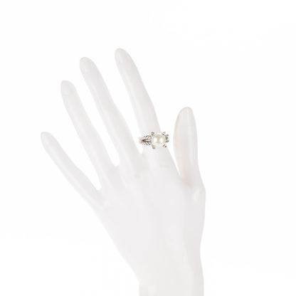David Yurman Sterling Silver Pave Diamond 10mm Pearl Cable Ring 6.25 2 of 5