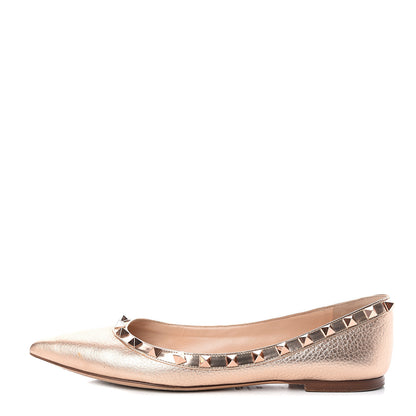 Valentino Garavani Metallic Pebbled Calfskin Rockstud Ballerina Flats 37 Rame 1 of 8