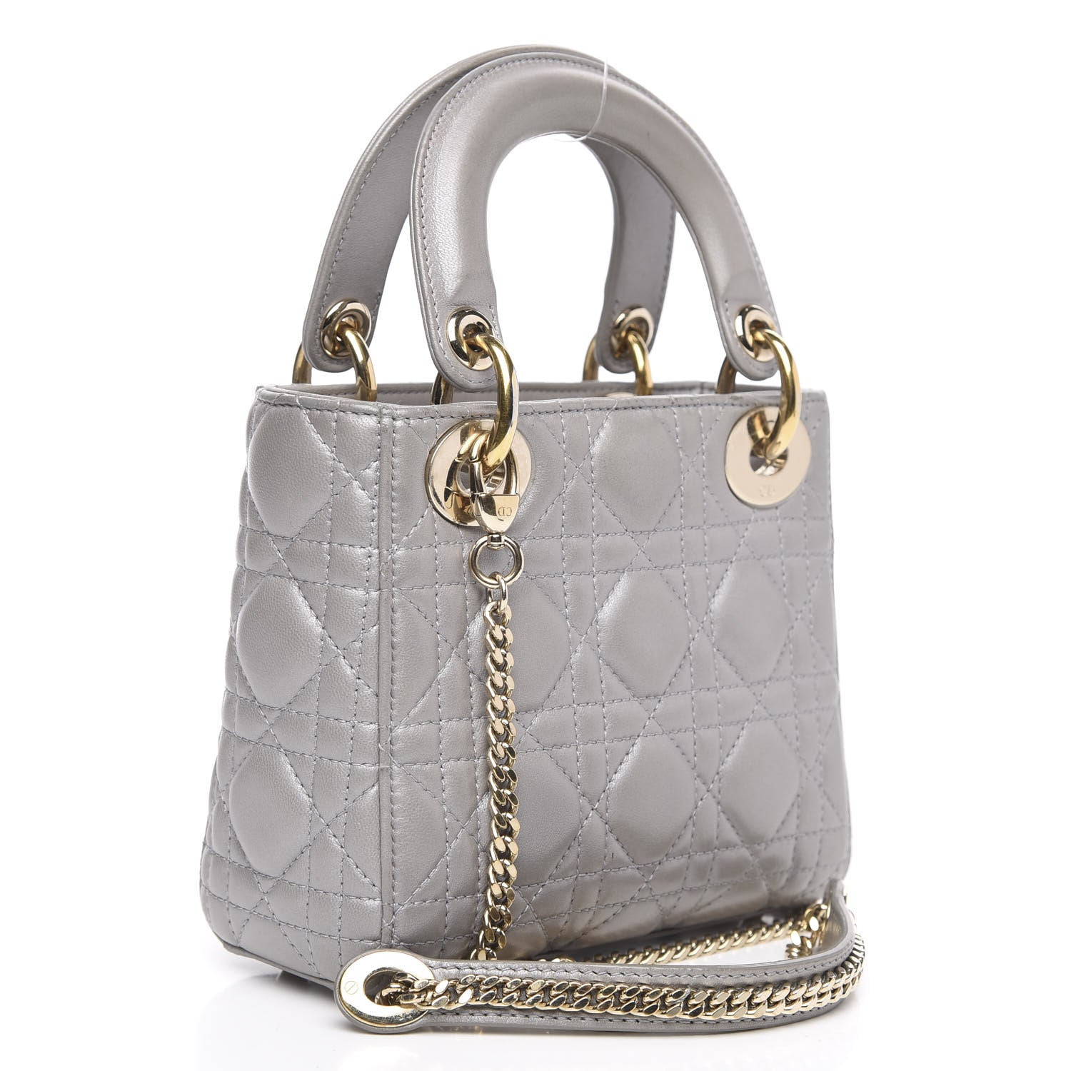 Christian Dior Metallic Lambskin Cannage Mini Lady Dior Grey 3 of 14