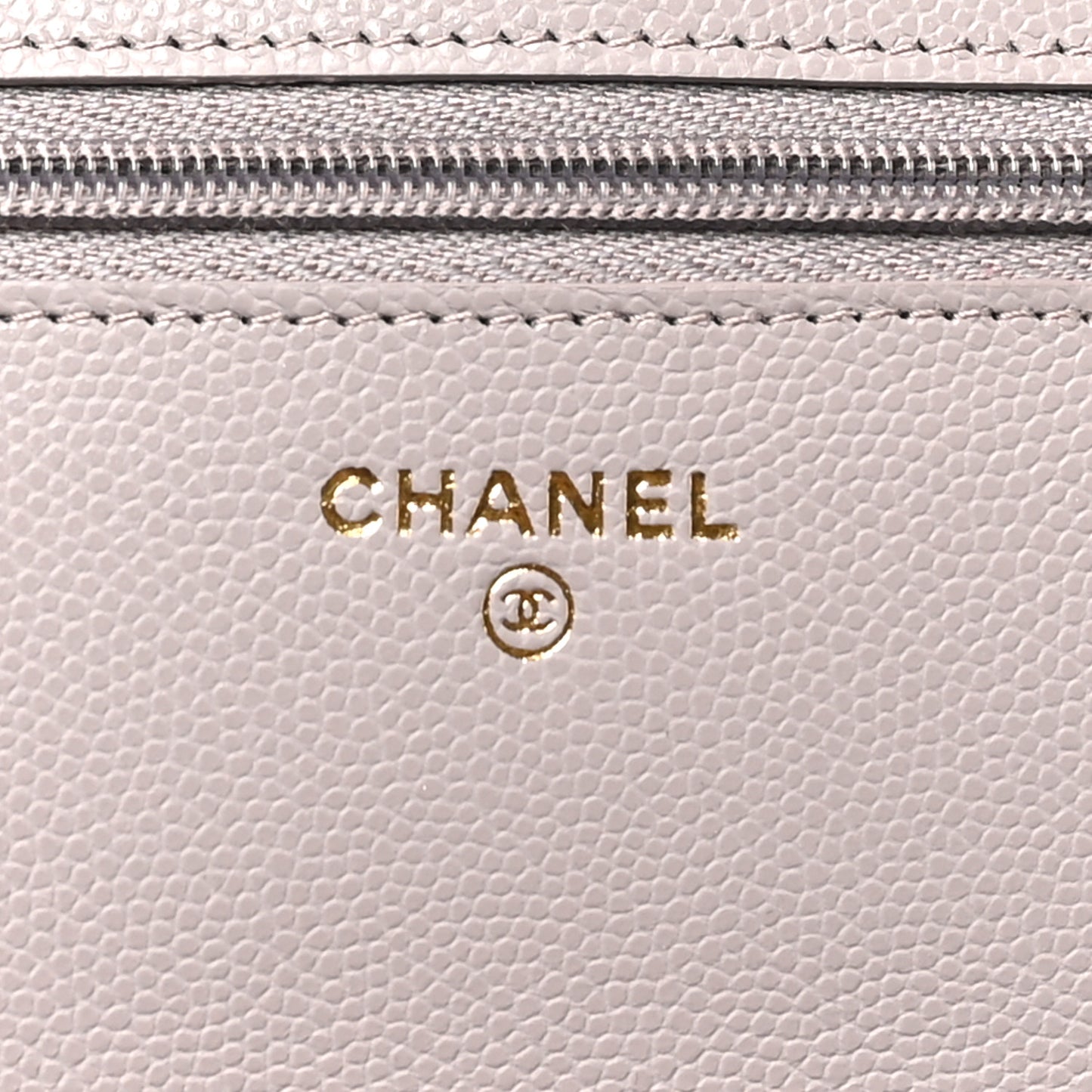Grained Calfskin Quilted Strass CC Wallet On Chain WOC Dark Grey