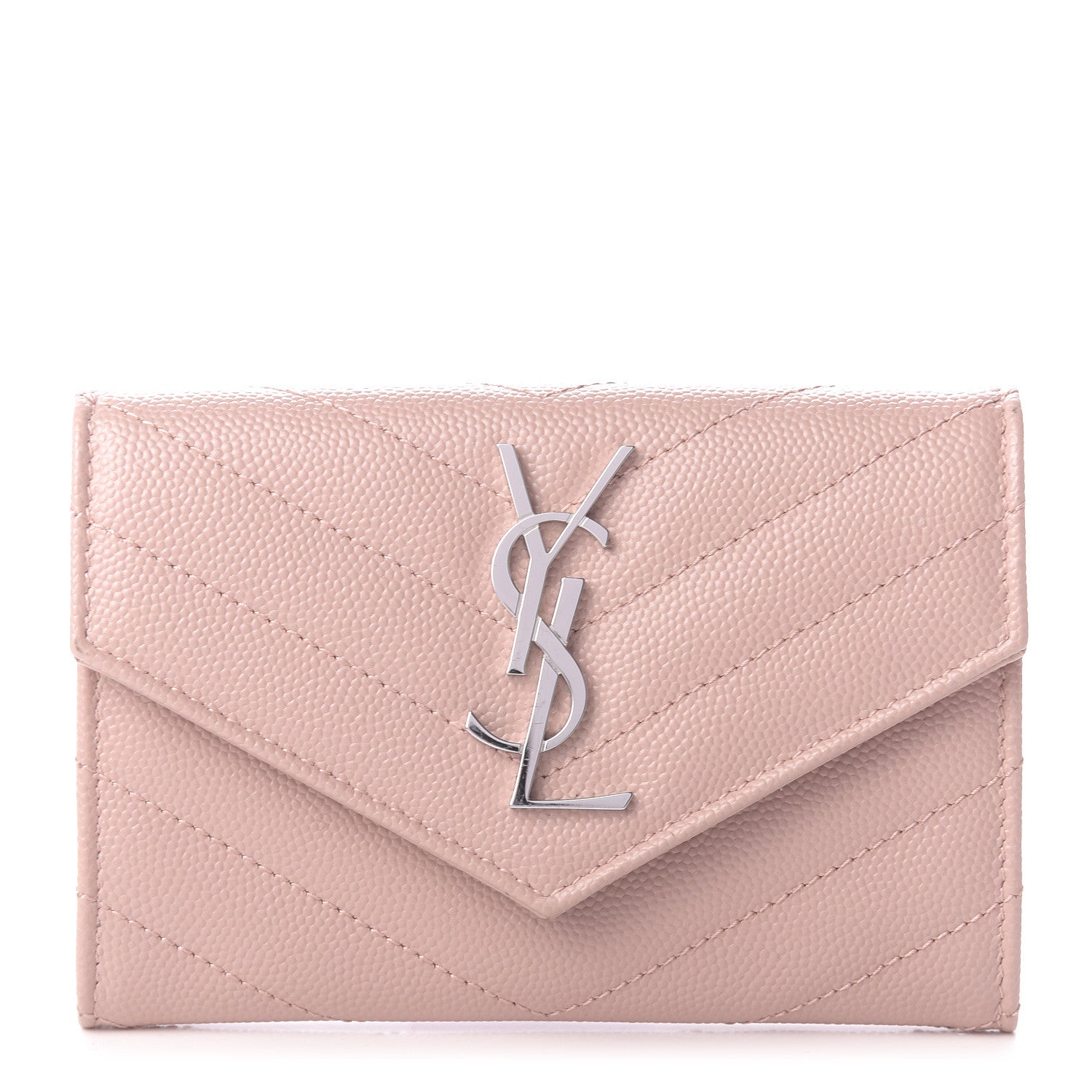 Saint Laurent Grain De Poudre Matelasse Chevron Small Monogram Envelope Wallet Pale Pink 1 of 7