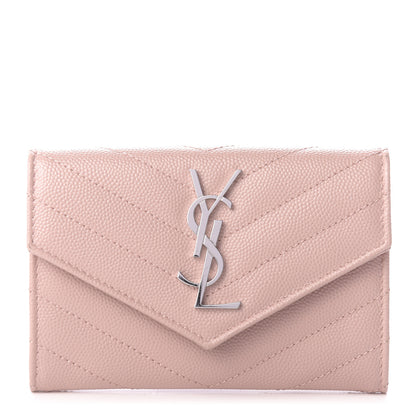 Saint Laurent Grain De Poudre Matelasse Chevron Small Monogram Envelope Wallet Pale Pink 1 of 7
